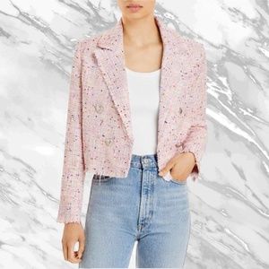 Tweed Double Breasted Cropped Blazer (Pink)